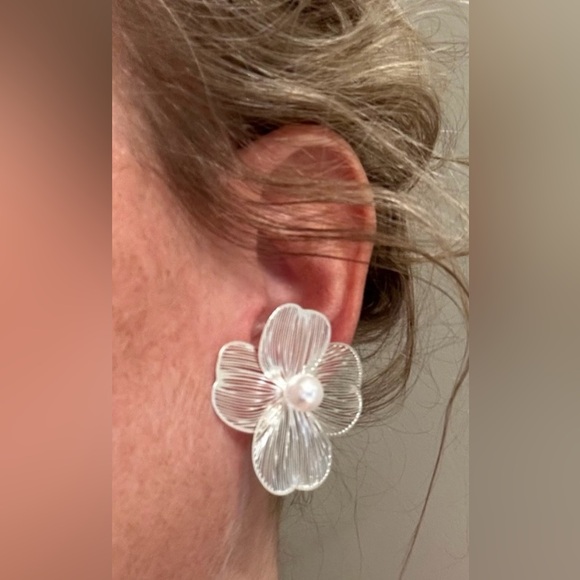 Silver Floral Earrings - Picture 2 of 3